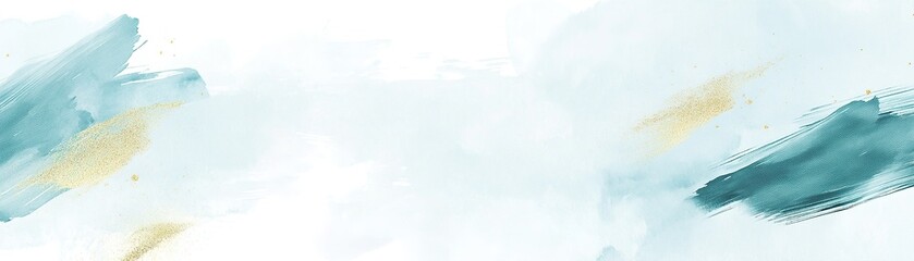 Poster - This artistic background features gentle abstract brush strokes in soft pastel blue with delicate gold specks. Ideal for modern designs, it provides ample blank space for text