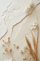 Poster - This composition features abstract clay shapes in neutral tones, accompanied by dried flowers and grasses, creating an elegant and natural backdrop for any design project