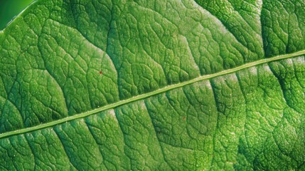 Poster - Close up of vibrant green fern leaf texture with detailed veins and natural patterns on a blurred green background ideal for text overlay.