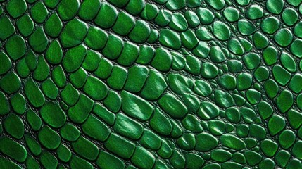 Poster - Detailed close-up of vibrant green snake skin texture with glossy scales and ample empty copy space for text, top view perspective, ideal for design use.