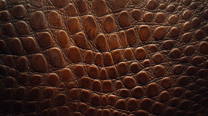 Poster - Glossy Brown Crocodile Leather Texture Closeup with Rich Reptilian Patterns on Dark Background Ideal for Elegant Copy Space and Design Projects