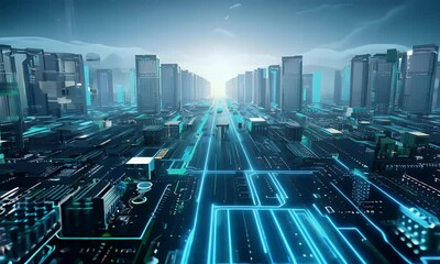 Aufkleber - Futuristic 4K animation showcasing a glowing neon circuit board, representing advanced technology, innovation, and modern digital design.