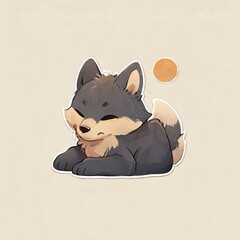 Canvas Print - Adorable Sleepy Wolf Pup Illustration