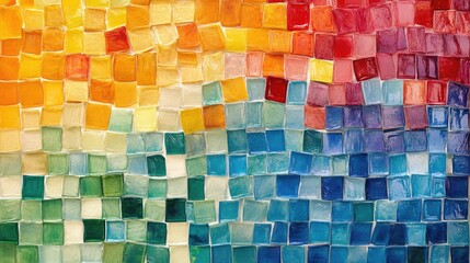 Poster - Vibrant Colorful Mosaic Tile Background in Warm and Cool Tones with Text Space for Creative Use in Interior Design and Art Projects