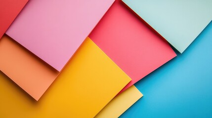 Poster - vibrant collection of colorful slanting paper shapes in soft pastel hues on blue background with emp