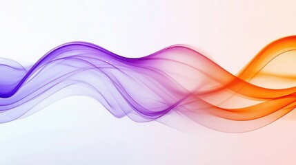 Poster - Vibrant purple and orange smoke waves flowing gracefully across a clean white backdrop creating an artistic abstract background for text placement