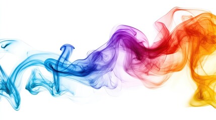 Poster - Vibrant Colorful Smoke Swirls in Red Orange Blue and Purple Against Clean White Background with Ample Copy Space for Text Use