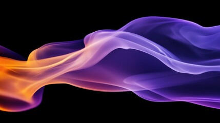 Poster - Vibrant purple and orange swirling smoke against a black background creating an artistic abstract space for text and design elements.
