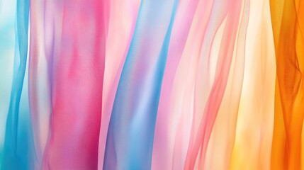 Poster - Colorful translucent smoke curtains in soft pastel tones of pink, blue, and orange with a smooth matte bokeh texture and ample copy space for text