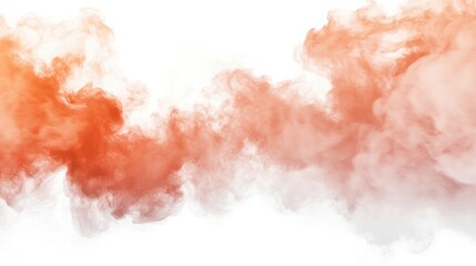 Poster - Colorful orange and gray smoke explosion on spacious white background with panoramic composition and ample copy space for creative text use