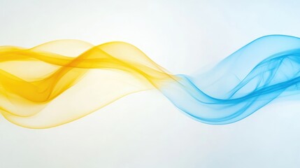 Poster - colorful swirling smoke waves in shades of yellow and blue on light background with empty space for 