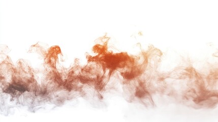 Poster - Vibrant colorful smoke explosion in warm hues of orange and brown on a vast empty white background with ample copy space for creative text use.