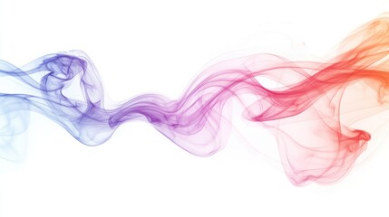 Poster - Colorful Smoke Waves in Purple Pink and Orange Flowing Gracefully across White Background with Ample Space for Creative Text Insertion