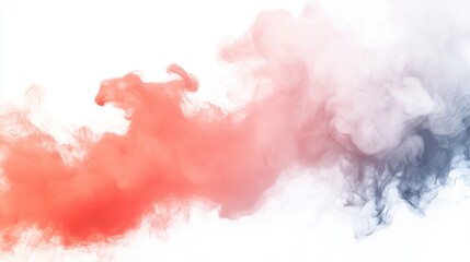 Poster - Vivid red and blue smoke swirling from the left side against a pristine white background, creating an artistic overlay effect with ample space for text.