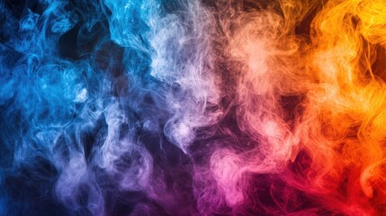Poster - Colorful swirling smoke in shades of blue, orange, and purple against a dark background, creating a serene ambiance for relaxation and pleasure.