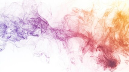 Poster - vibrant purple and orange smoke swirl on a bright white background creating a wide panorama suitable