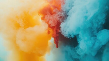 Poster - Vibrant orange and teal smoke swirling together against a soft blurred background with ample negative space for text and creative design elements