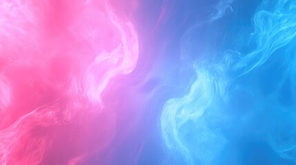 Poster - Vibrant Blue and Pink Smoke Abstract Background with Soft Swirling Patterns and Ample Copy Space for Text in a Colorful Neon Atmosphere