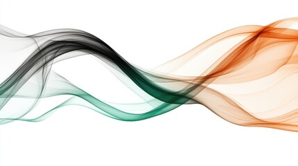 Poster - Colorful Smoke Waves in Green Brown and Black with Soft Curves on a White Background Ideal for Text Overlay and Design Projects