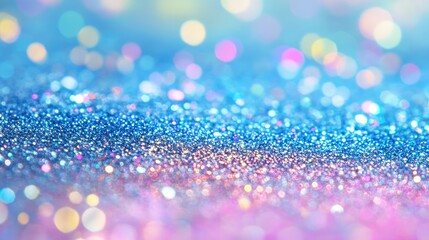 Poster - colorful sparkling glitter in vibrant shades of blue and pink on a soft light blue background with a