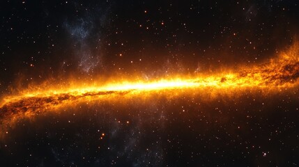 Poster - Vibrant Cosmic Landscape with Fiery Orange Galaxy Band and Dark Starry Background Ideal for Text Placement and Space Themes
