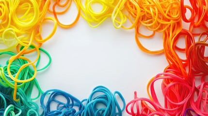 Poster - Vibrant Rainbow Colored Sphag Widgets Surrounding White Empty Space for Text on Bright Backdrop in Playful Arrangement