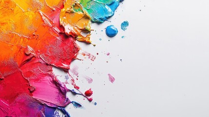 Poster - vibrant color splashes of red orange yellow green blue and purple paint create a dynamic mosaic on a