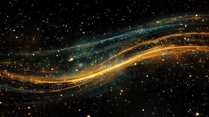 Fototapete - Vibrant Cosmic Spiral with Multicolor Light Trails and Golden Wisps Against a Dark Starry Background Ideal for Abstract Text Banner Design