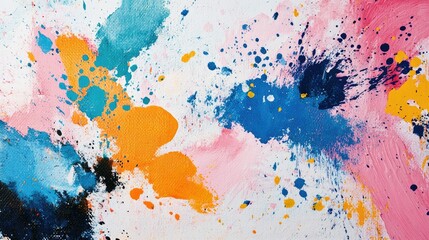 Poster - Vibrant Multicolored Paint and Powder Splashes on a Blank White Canvas with Abundant Negative Space for Creative Text Placement
