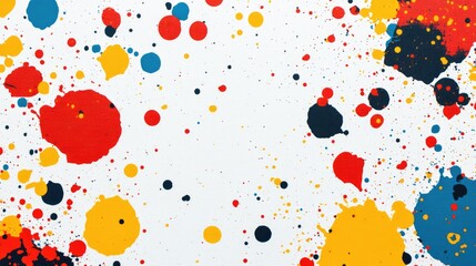 Poster - vibrant splashes of red yellow blue and black paint on white canvas background with empty space for 
