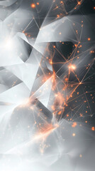 Fototapete - Plexus effect with orange glowing lines and dots creating a futuristic network on a polygonal background