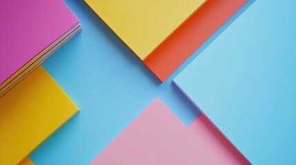 Poster - colorful stacked sheets in vibrant hues of pink, yellow, orange, and blue on a light background with