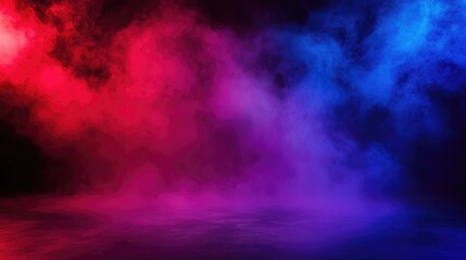 Poster - Vibrant Pink and Blue Smoke Background with Colorful Stage Lighting Effect and Empty Space for Text in a Dramatic Setting