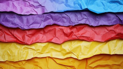 Poster - Textured Creased Paper Background in Vibrant Red Orange Yellow Blue and Purple with Colorful Stripes and Empty Copy Space for Creative Design