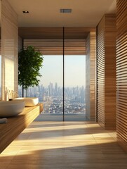 Wall Mural - Modern Luxury Bathroom with City View