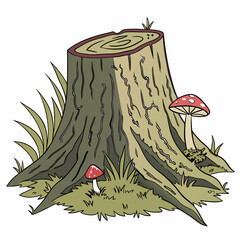 Wall Mural - tree stump with moss and mushrooms