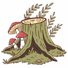 Wall Mural - tree stump with moss and mushrooms