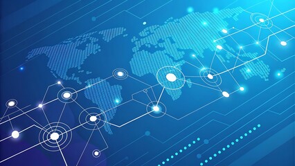 A global map network background showing connected lines representing digital communication