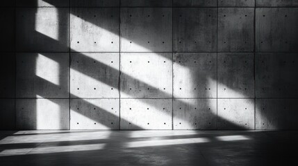 Aufkleber - Shadows create patterns on a concrete wall in an empty, sunlit industrial space. Generative AI