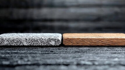 A close up of two pieces of wood and stone on a table