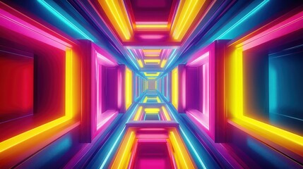 Fototapete - Vibrant neon tunnel with glowing lights creating a surreal futuristic atmosphere. Generative AI