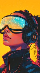 Poster - Woman in futuristic headset, exploring virtual reality.