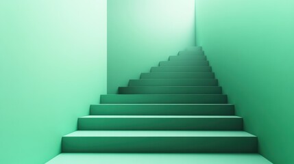 Poster - Green staircase leading to an illuminated space creating a calming atmosphere indoors. Generative AI