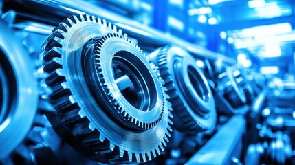 Poster - A close-up of gears and machinery in a metalworking plant.