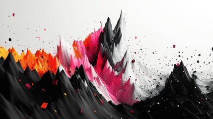 Poster - Abstract digital art depicting colorful mountain peaks with a dynamic texture and vivid hues. Generative AI