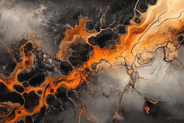 Poster - Abstract Orange and Black Fluid Acrylic Painting Texture