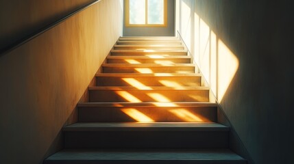 Aufkleber - Light streams through a window illuminating a staircase in a serene indoor setting during the day. Generative AI