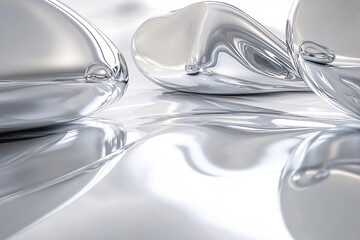 Poster - Liquid Metal Abstract Silver Forms Elegant Design Background