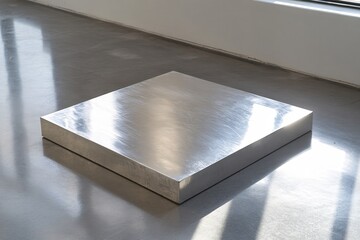 Aufkleber - Modern Minimalist Silver Platform on Concrete Floor in Sunlight