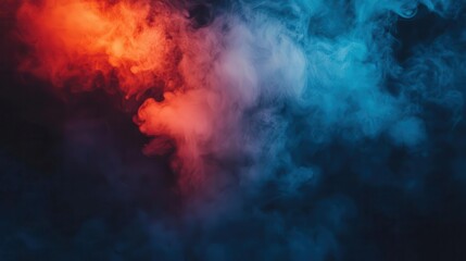Poster - A vibrant blend of red and blue smoke creating a dramatic, atmospheric background, perfect for artistic or promotional uses.